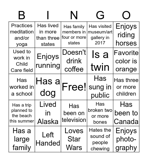 TIKES Bingo Card