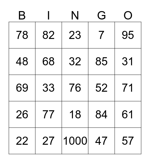 Numeros Bingo Card