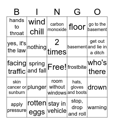 Emergency Skills Bingo Card