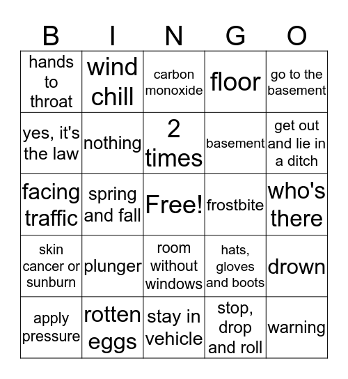 Emergency Skills Bingo Card