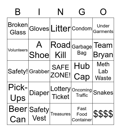 Adopt-A-Highway Bingo!!!!! Bingo Card