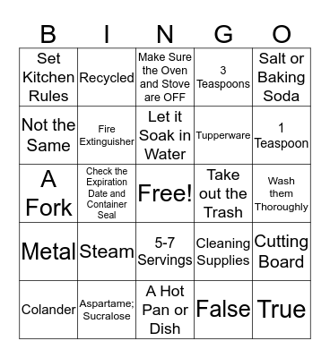 So You Think You Can Cook For Yourself? Bingo Card