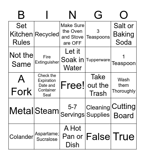 So You Think You Can Cook For Yourself? Bingo Card