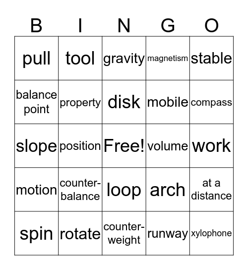 Balance and Motion Bingo  Bingo Card