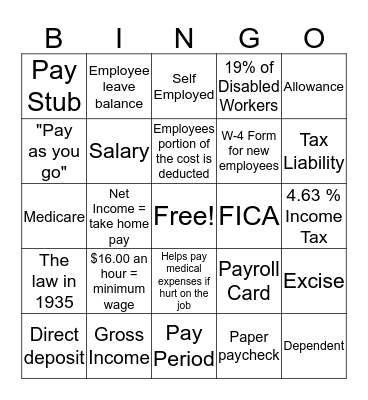 Getting Paid Notes Bingo Card