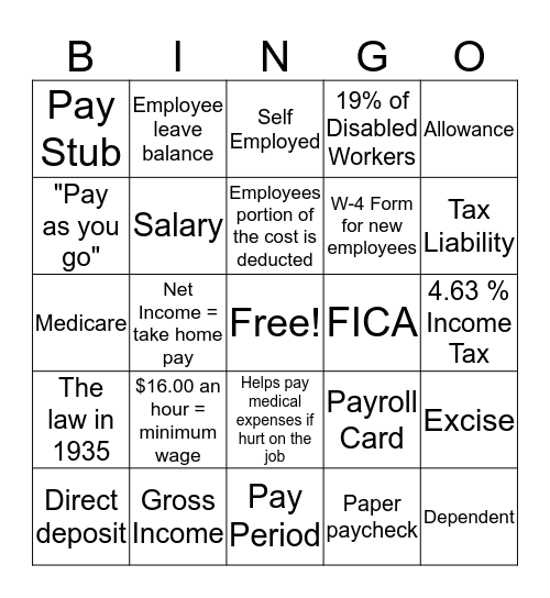 Getting Paid Notes Bingo Card