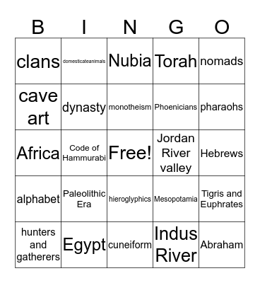 WORLD HISTORY I  (SOLS 2-3) Bingo Card