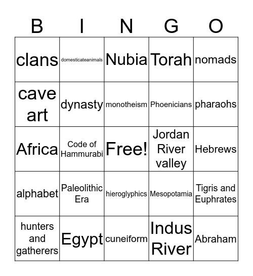 WORLD HISTORY I  (SOLS 2-3) Bingo Card