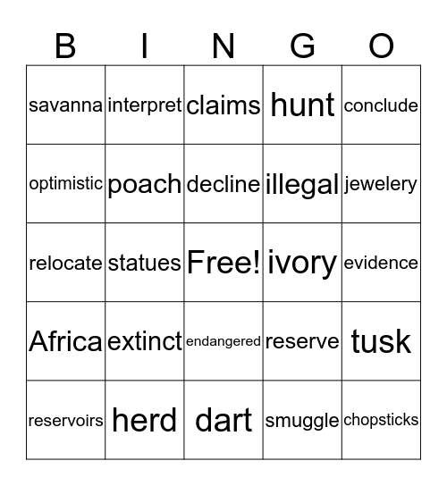 Endangered Species Bingo Card