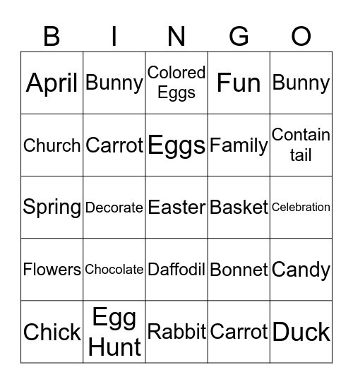 Egg Spectacular Bingo Card