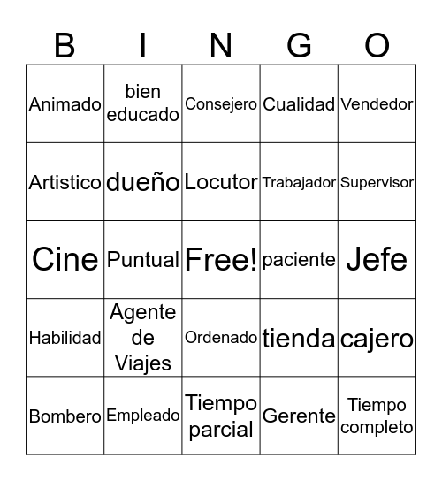 Realidades 3 Capitulo 5A Bingo Card