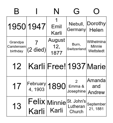 Carstensen Bingo Card