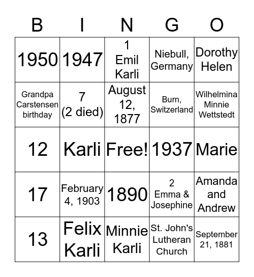 Carstensen Bingo Card