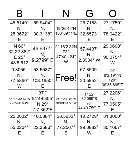 Unique Places of the World Bingo Card