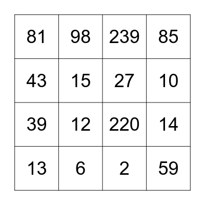 addition and subtraction bingo! Bingo Card