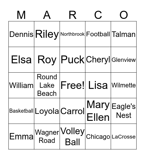 Marco Bingo Card