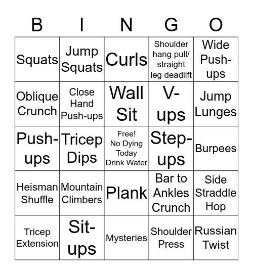 You Not Going to Die Bingo Card