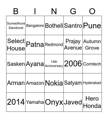 Happy Anniversary Bingo Card