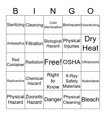 Safety Bingo Card