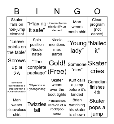 2017 Worlds Figure Skating Bingo Card