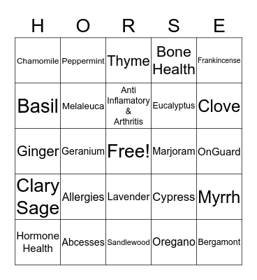 Essential Oils for Horses Bingo Card