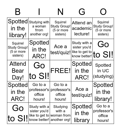 Scholarship Bingo Card