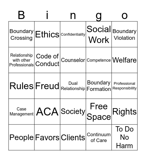 Ethics and Boundaries Bingo Card
