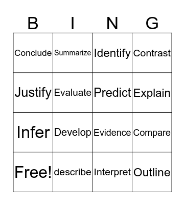 Assessment Vocabulary Bingo Card