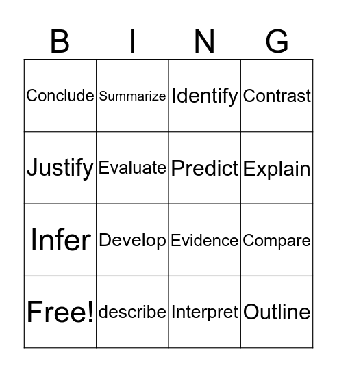 Assessment Vocabulary Bingo Card