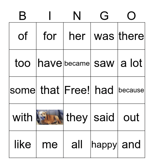 Sight Word Bingo Card