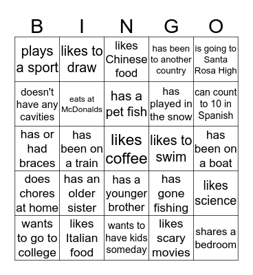 Find SOMEONE WHO...... Bingo Card