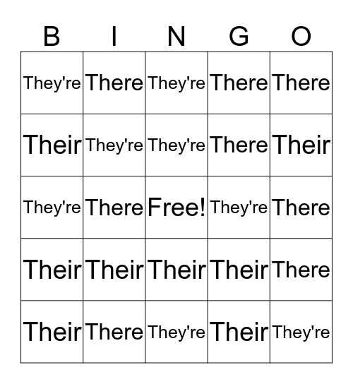 Their, There, They're Bingo Card