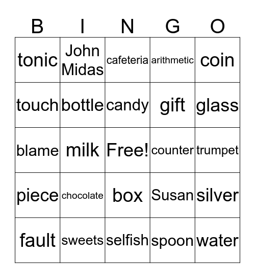 The Chocoloate Touch Bingo Card