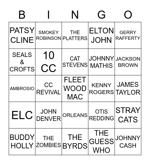 MUSIC BINGO Card