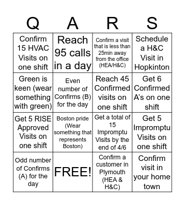 QAR Bingo Card