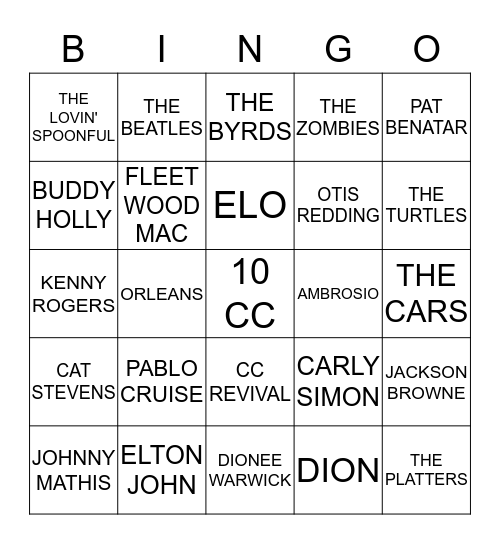 MUSIC BINGO Card