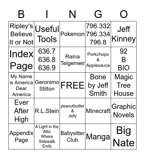 Library Bingo Card