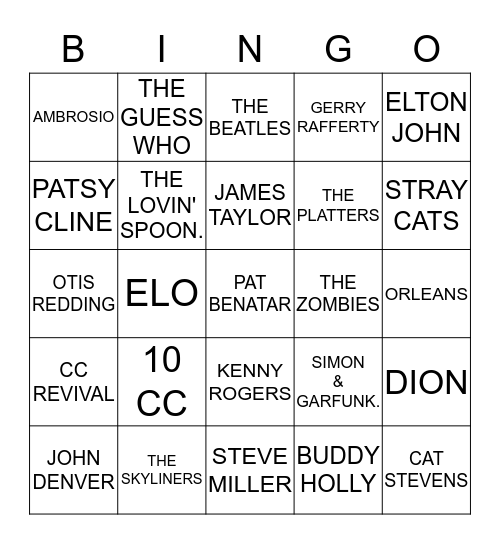 MUSIC BINGO Card