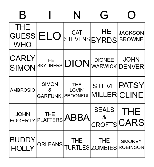 MUSIC BINGO Card