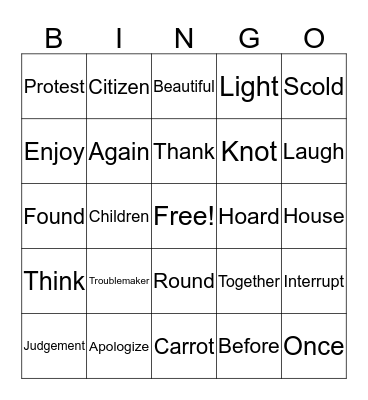 Vocabulary Bingo Card