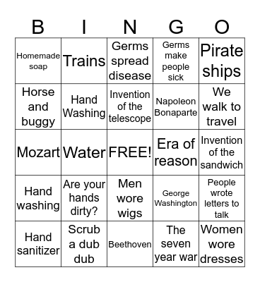 The 1700's Bingo Card