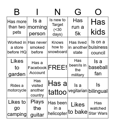 GTKY Bingo Card