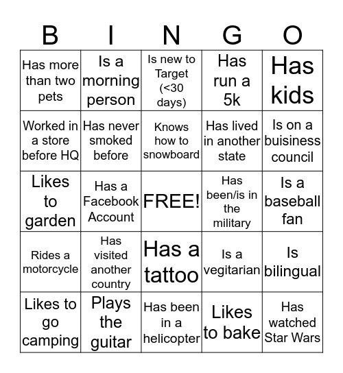GTKY Bingo Card