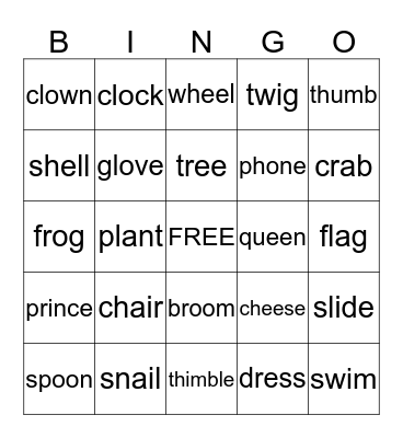 Beginning Blends & Digraphs #1 Bingo Card