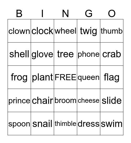 Beginning Blends & Digraphs #1 Bingo Card