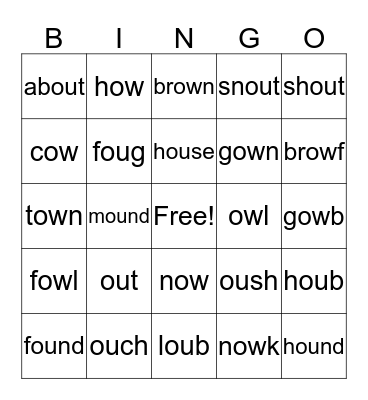 Word Sort Bingo Card