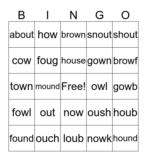 Word Sort Bingo Card