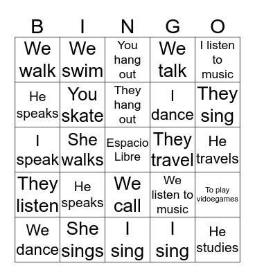 -AR Verbs Bingo Card