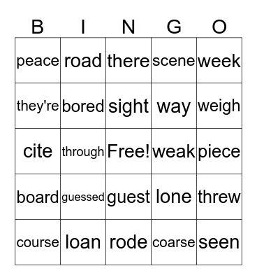 Homophones: Long Way Home Bingo Card