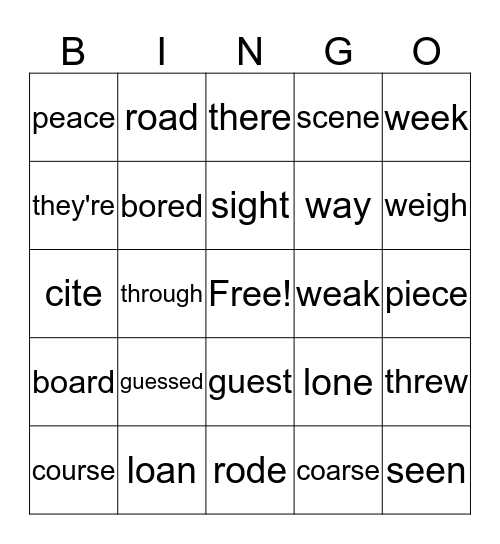 Homophones: Long Way Home Bingo Card